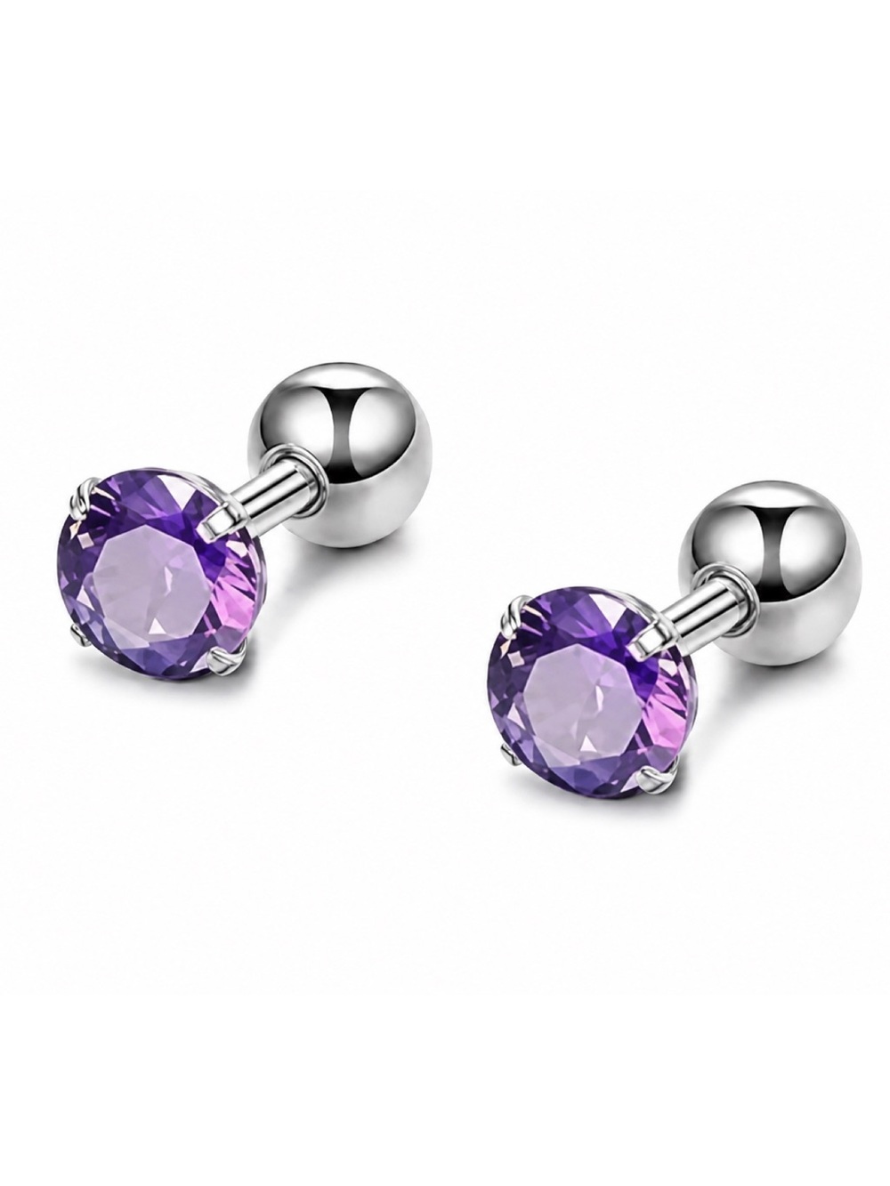 Purple CZ Stud Earrings 16G 6mm Stainless Steel Screw Back